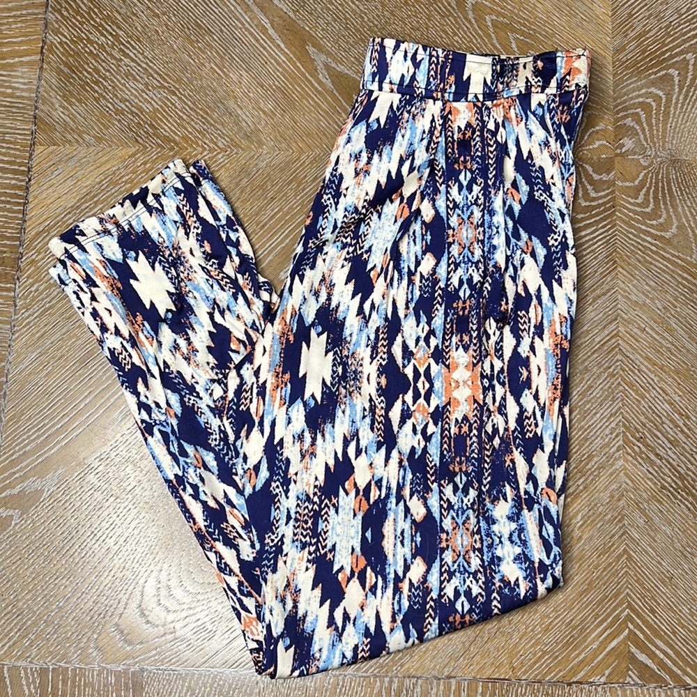 PARKER Elastic Navy Abstract Pants XS